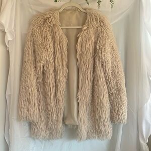 Very lightweight open front blush/cream faux fur coat